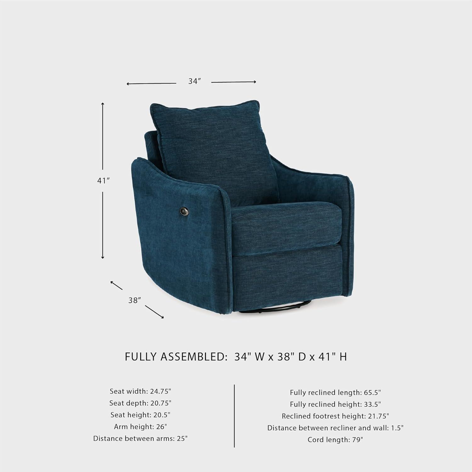 imageSignature Design by Ashley McBurg Contemporary Swivel Power Recliner with USB Ports Light GrayBlue