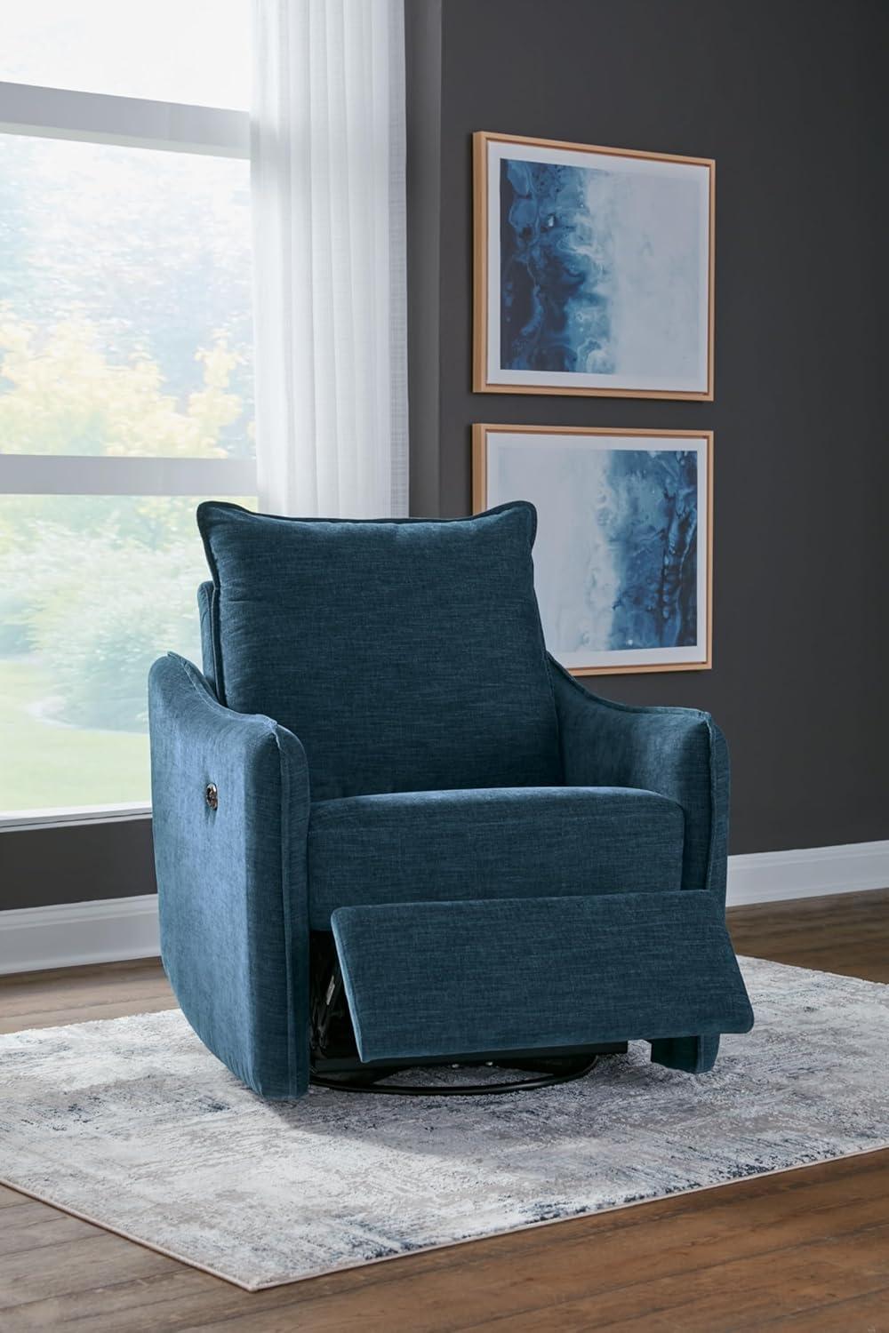 imageSignature Design by Ashley McBurg Contemporary Swivel Power Recliner with USB Ports Light GrayBlue