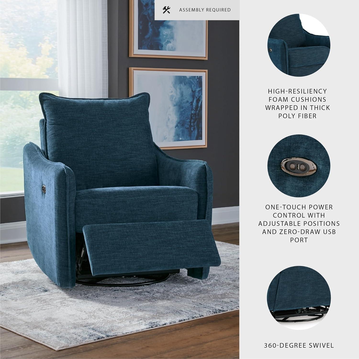 imageSignature Design by Ashley McBurg Contemporary Swivel Power Recliner with USB Ports Light GrayBlue