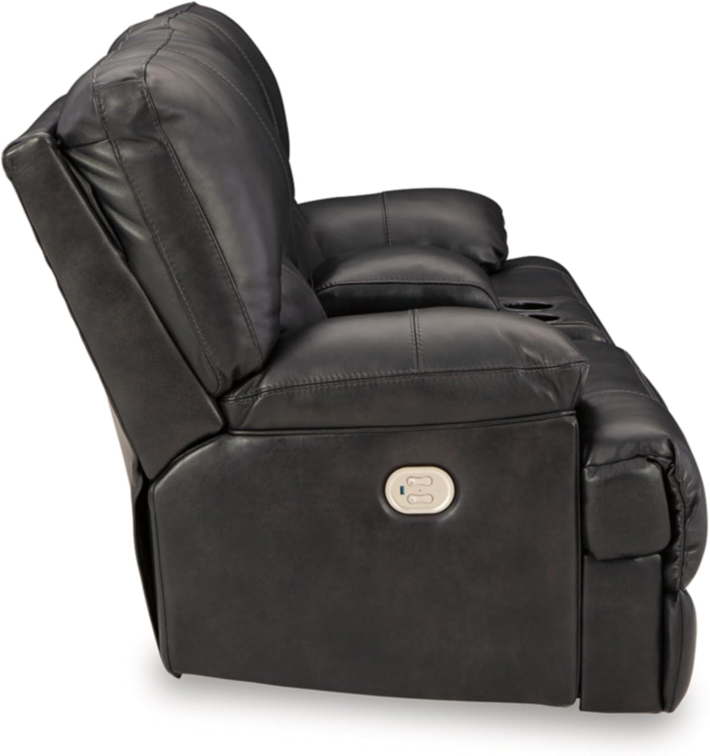 imageSignature Design by Ashley Mountainous Modern Leather Match Wall Hugger Power Reclining Loveseat with Adjustable Headrest USB Ports Storage and Cup Holders Black