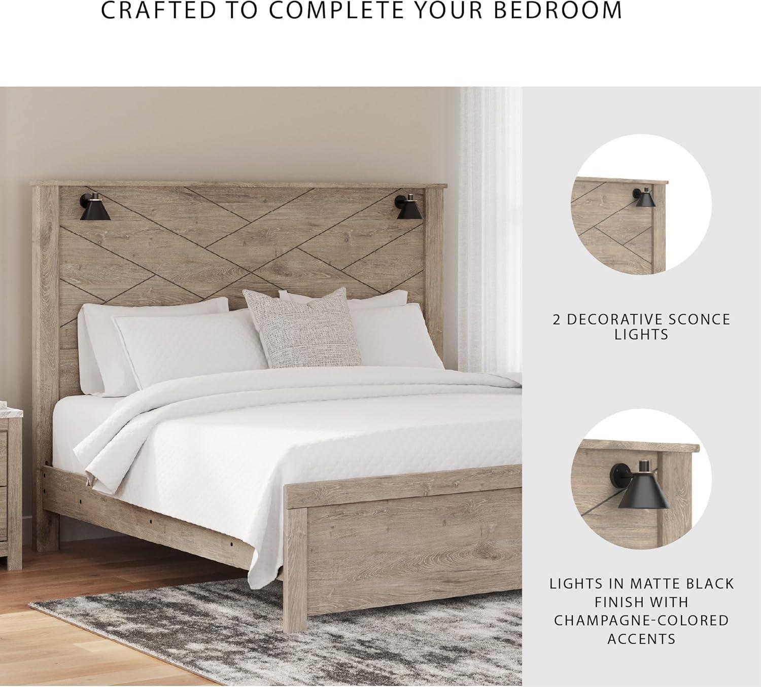 imageSignature Design by Ashley Senniberg Rustic King Panel Bed with Metal Slats Foundation or Box Spring Needed Light BrownLight BrownBlack