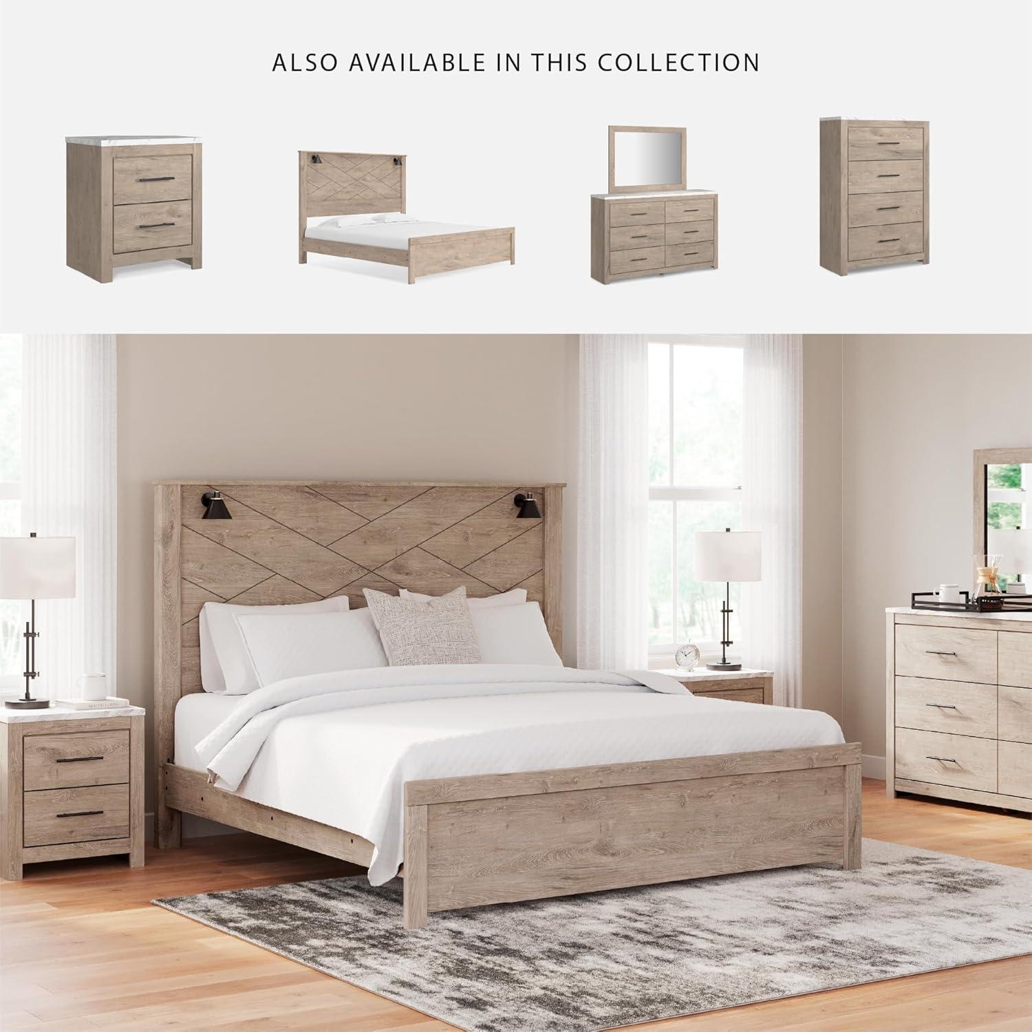 imageSignature Design by Ashley Senniberg Rustic King Panel Bed with Metal Slats Foundation or Box Spring Needed Light BrownLight BrownBlack