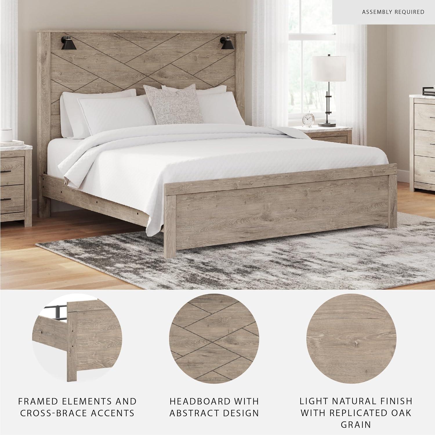 imageSignature Design by Ashley Senniberg Rustic King Panel Bed with Metal Slats Foundation or Box Spring Needed Light BrownLight BrownBlack