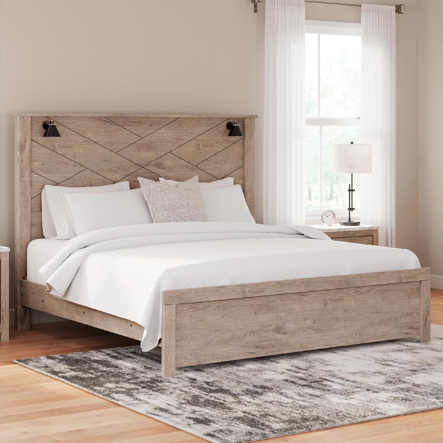 imageSignature Design by Ashley Senniberg Rustic King Panel Bed with Metal Slats Foundation or Box Spring Needed Light BrownLight BrownBlack