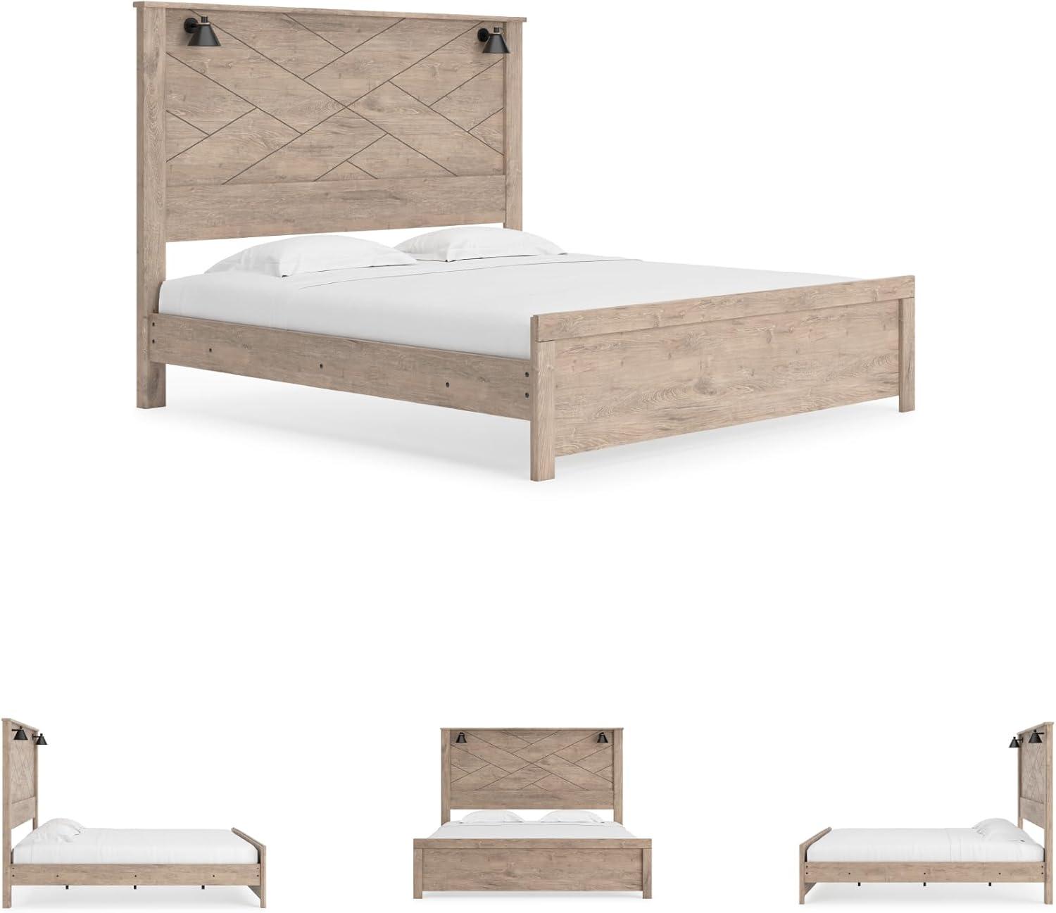 imageSignature Design by Ashley Senniberg Rustic King Panel Bed with Metal Slats Foundation or Box Spring Needed Light BrownLight BrownBlack