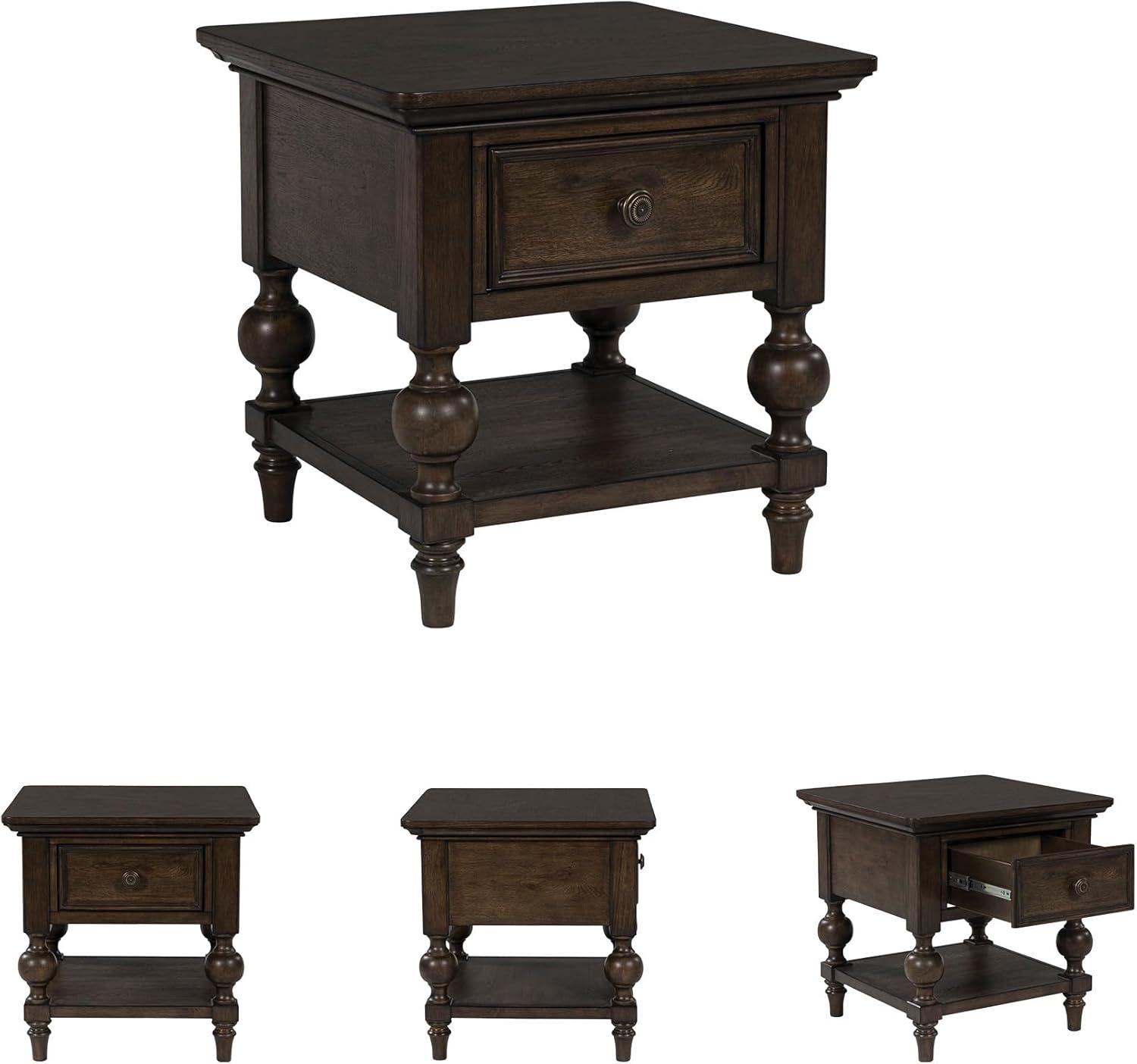 imageSignature Design by Ashley Veramond Traditional End Table with Drawer and Lower Shelf Dark Brown