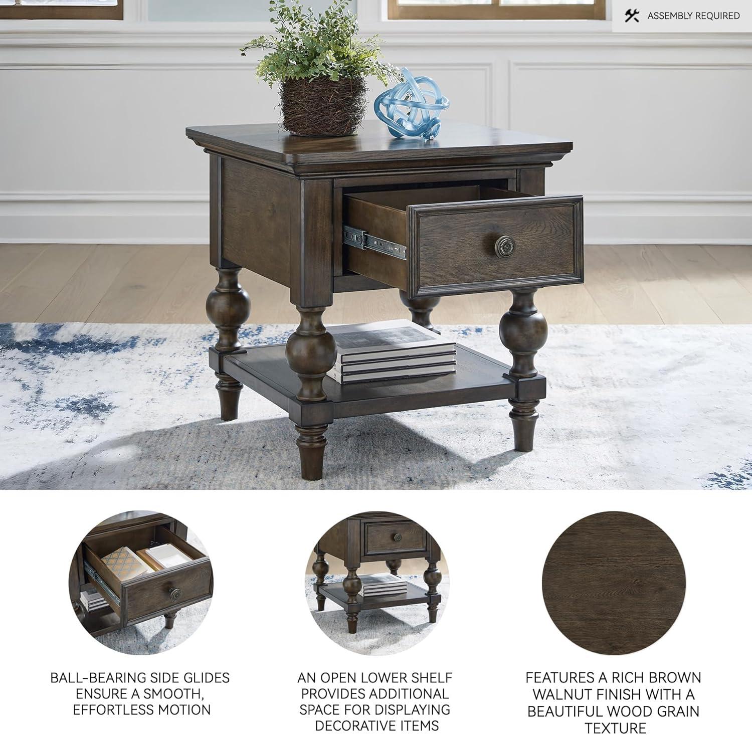 imageSignature Design by Ashley Veramond Traditional End Table with Drawer and Lower Shelf Dark Brown