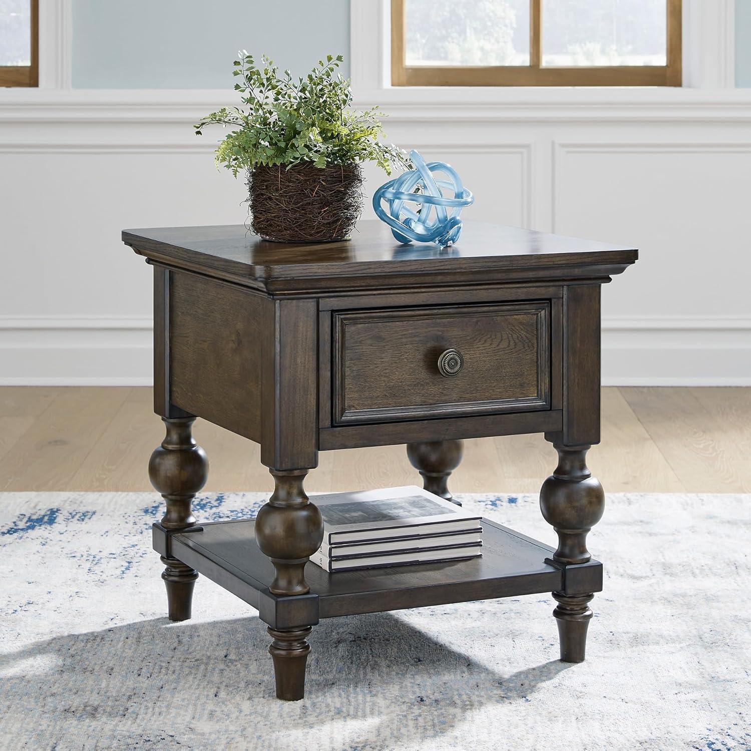 imageSignature Design by Ashley Veramond Traditional End Table with Drawer and Lower Shelf Dark Brown