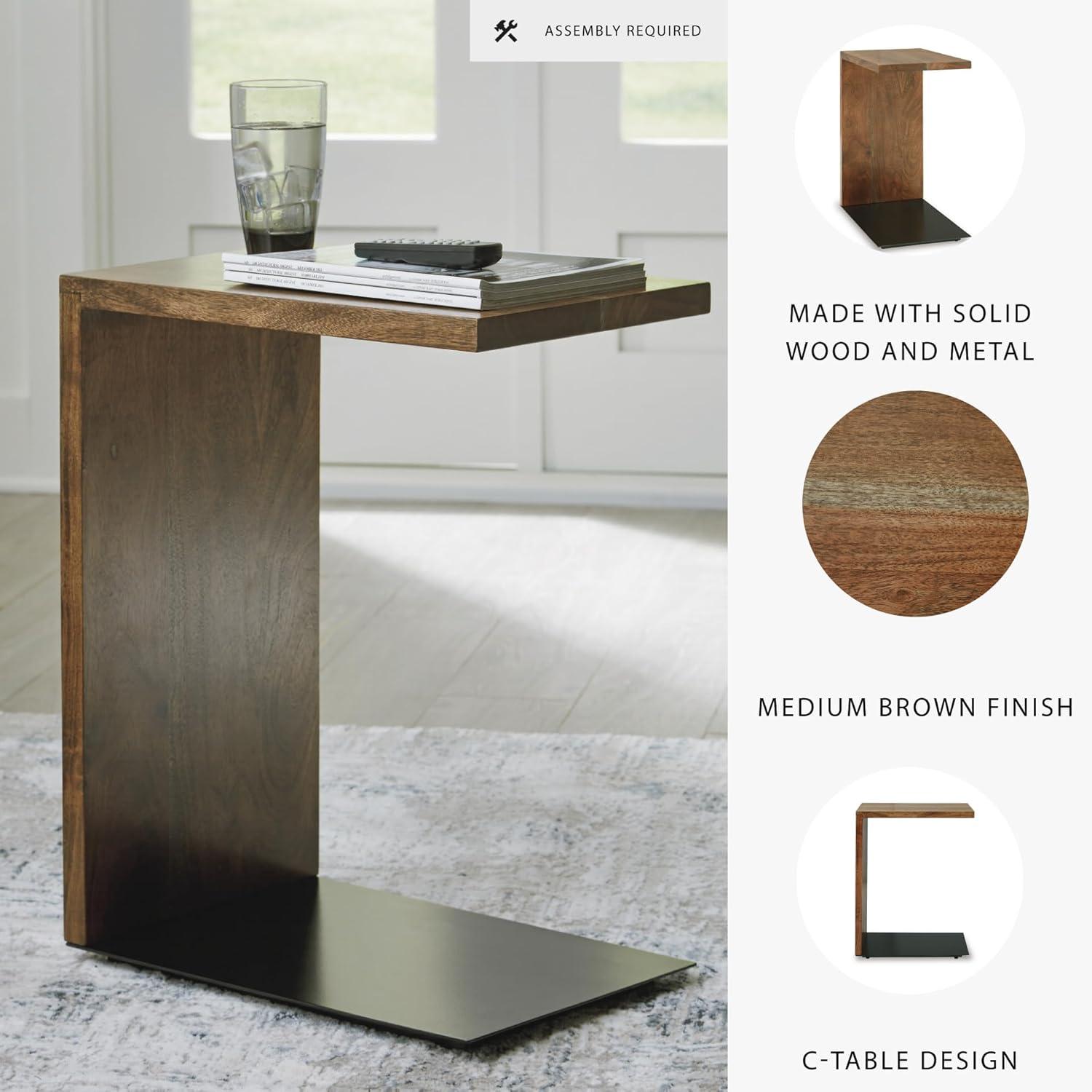 imageSignature Design by Ashley Wimshaw Contemporary Accent Table with Metal Base and CTable Design Black ampamp Light Brown