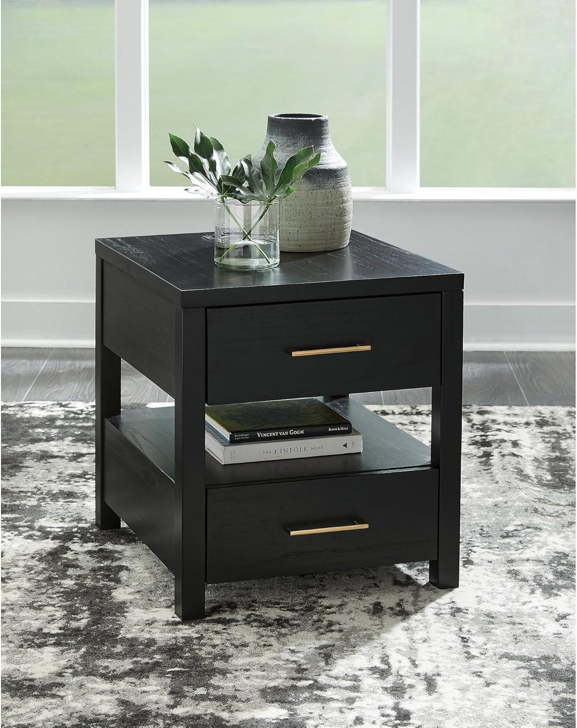 imageSignature Design by Ashley Winbardi Industrial 2Drawer End Table with Open Cubby USB Ports Black