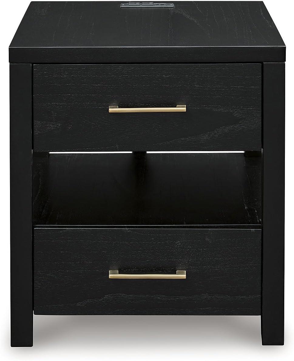 imageSignature Design by Ashley Winbardi Industrial 2Drawer End Table with Open Cubby USB Ports Black