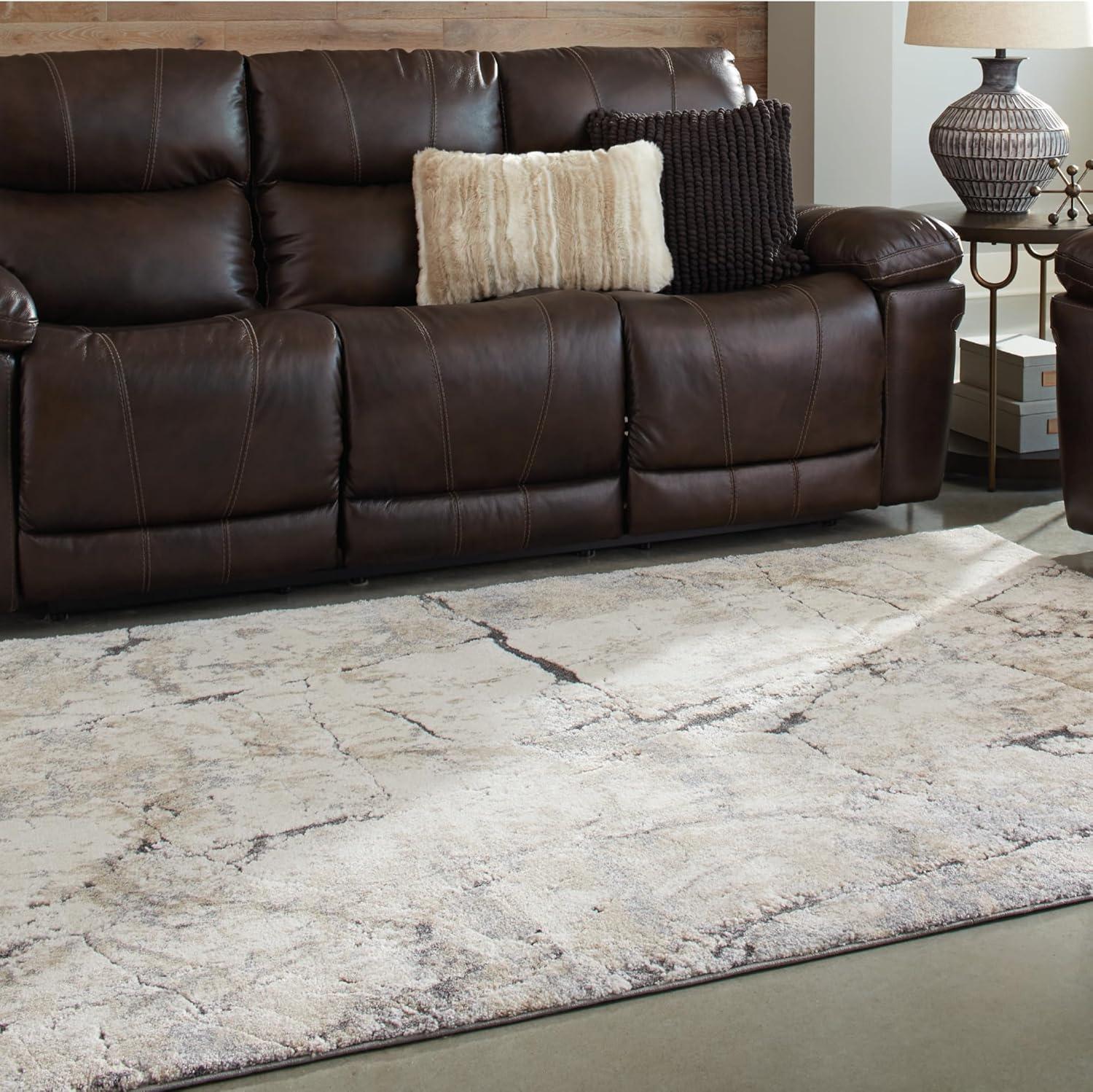 imageSignature Design by Ashley Wyscott Contemporary 8 x 10 High Pile Marble Abstract Design Rug Beige Gray ampamp BlackWhite and Gray Marble