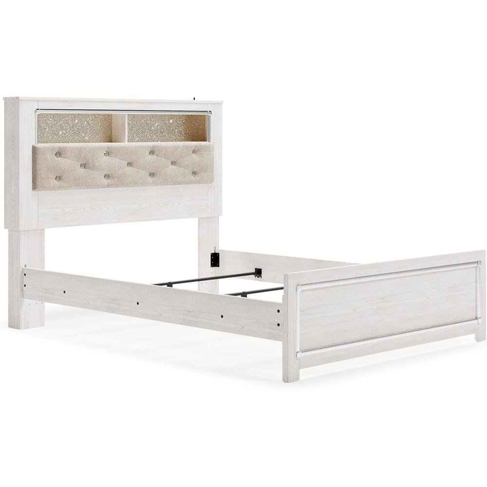 imageSignature Design by Ashley Altyra Contemporary Adjustable Tufted Full Upholstered Panel Bed with LED Lights and Metal Slats Foundation or Box Spring Needed White ampamp GrayQueen Panel Bookcase Bed