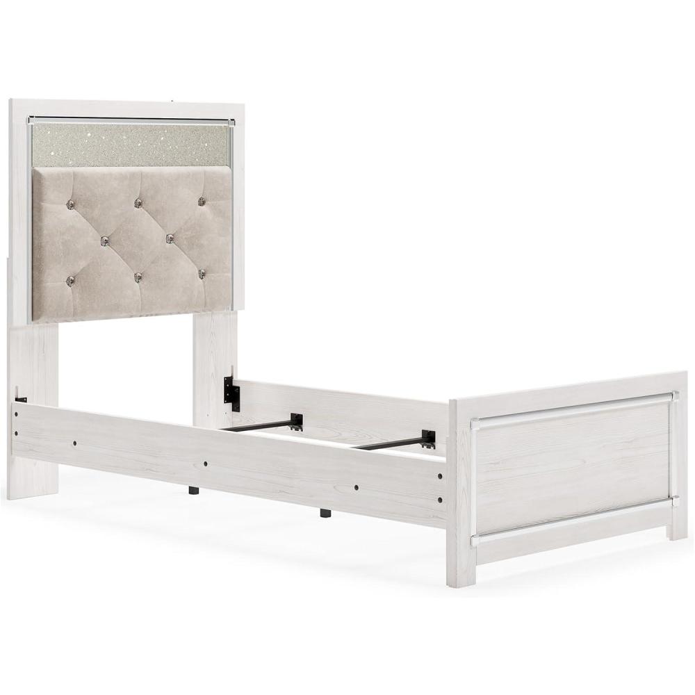 imageSignature Design by Ashley Altyra Contemporary Adjustable Tufted Full Upholstered Panel Bed with LED Lights and Metal Slats Foundation or Box Spring Needed White ampamp GrayTwin Panel Bed
