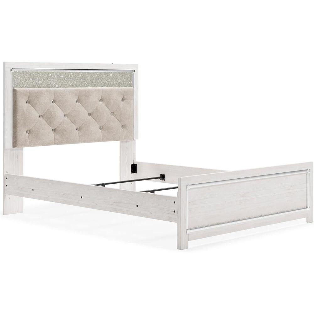 imageSignature Design by Ashley Altyra Contemporary Adjustable Tufted Full Upholstered Panel Bed with LED Lights and Metal Slats Foundation or Box Spring Needed White ampamp GrayQueen Panel Bed