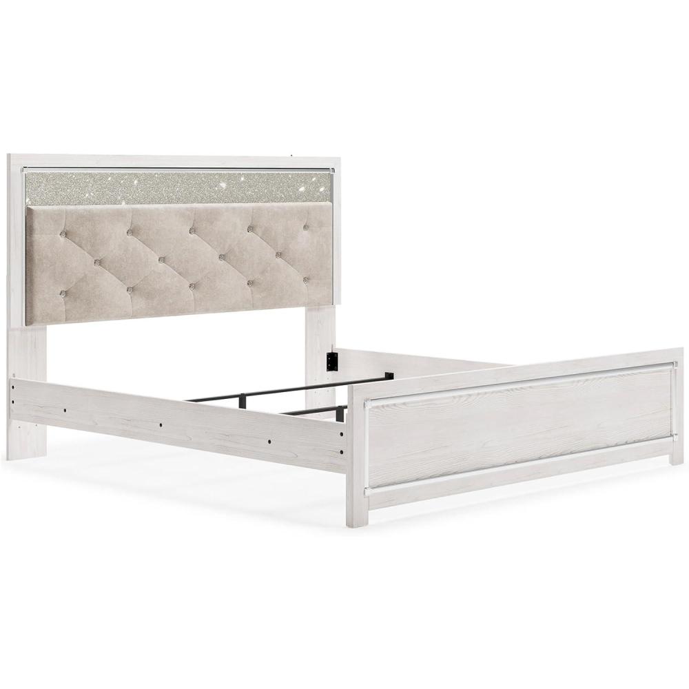 imageSignature Design by Ashley Altyra Contemporary Adjustable Tufted Full Upholstered Panel Bed with LED Lights and Metal Slats Foundation or Box Spring Needed White ampamp GrayKing Panel Bed