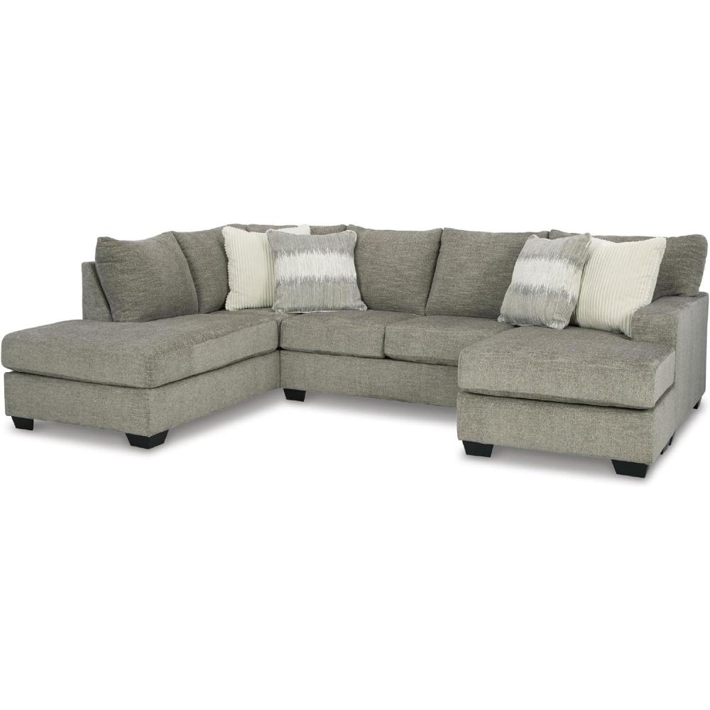 imageSignature Design by Ashley Biddeford Contemporary RightArm Facing Convertible 2Piece Sleeper Sectional with Chaise BiFold Memory Foam Mattress and 4 Accent Pillows Full GrayGrayish