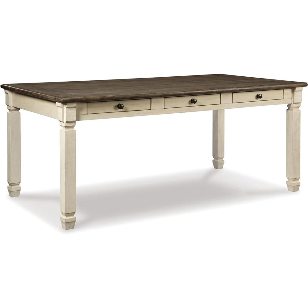 imageSignature Design by Ashley Bolanburg Farmhouse Extension Dining Table with Removable Center Leaf and Trestle Base Dark Brown ampamp WhiteWhitewash