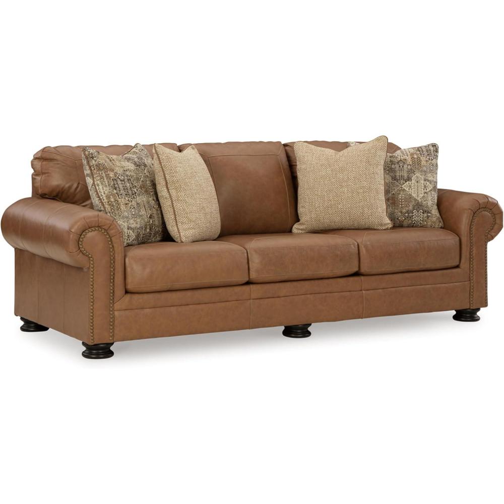 imageSignature Design by Ashley Carianna Classic Leather Match Sofa with Nailhead Trim Dark Brown