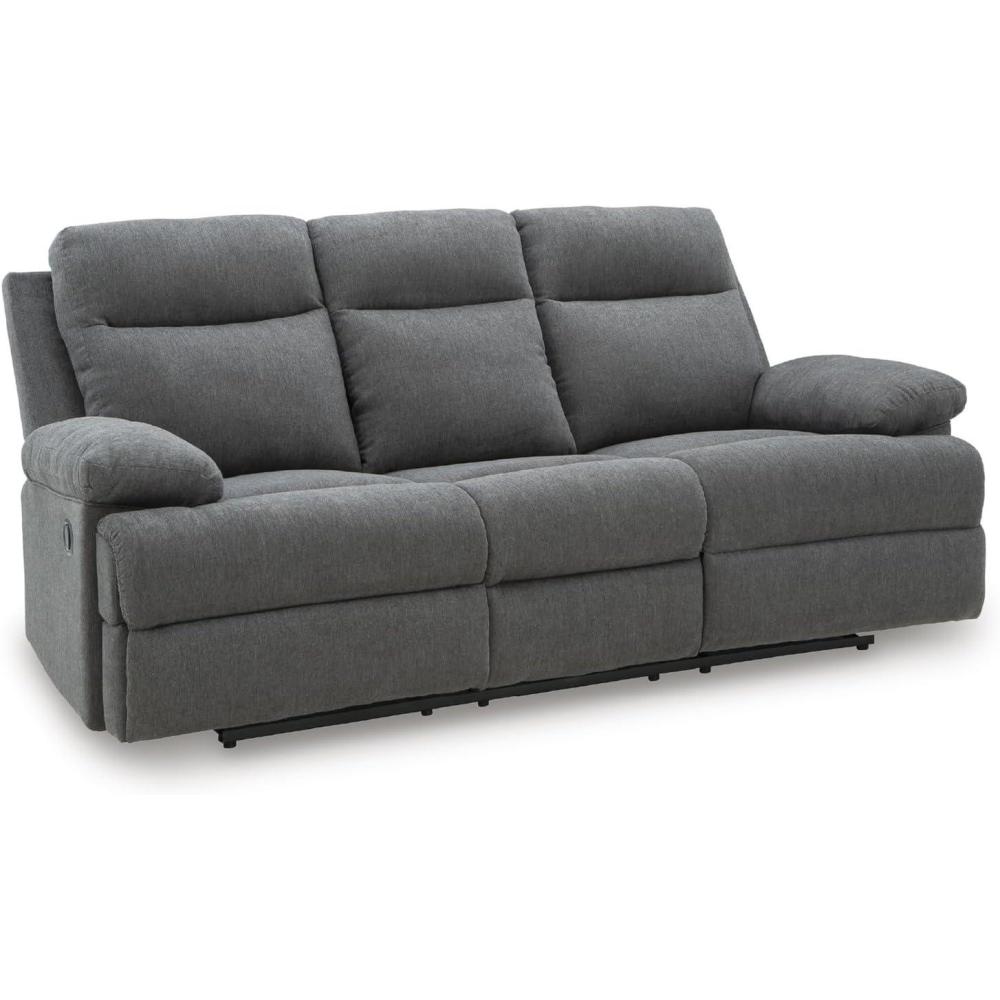 imageSignature Design by Ashley Carrigan Lane Classic Manual Pull Tab Dual Sided Reclining Sofa with Position Lock GrayCharcoal