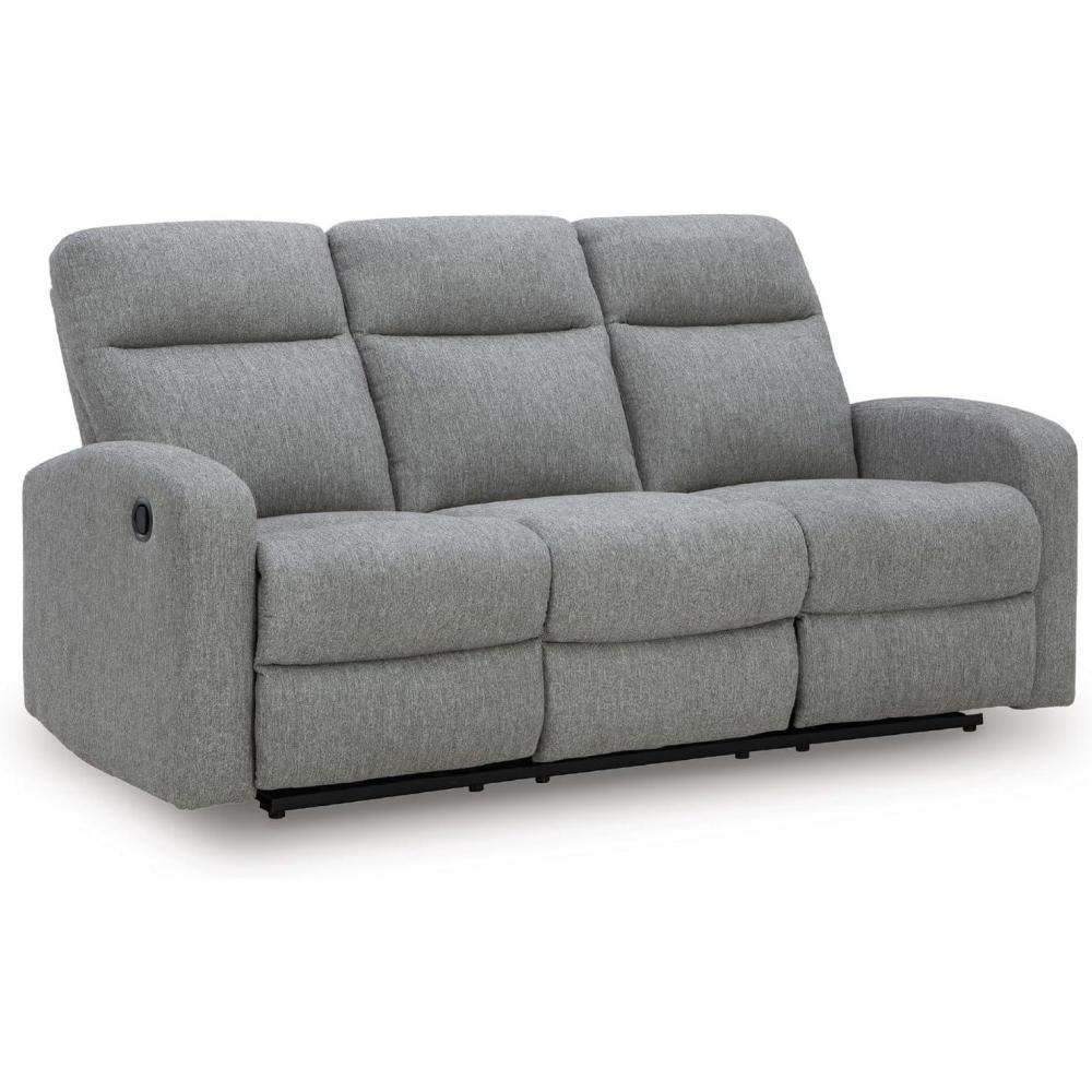 imageSignature Design by Ashley Carrigan Lane Classic Manual Pull Tab Dual Sided Reclining Sofa with Position Lock GraySterling
