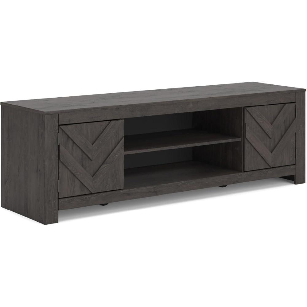 imageSignature Design by Ashley Cayboni Casual 71quot TV Stand for TVs up to 81quot with 2 Cabinets Adjustable Shelves and Fireplace Option Black