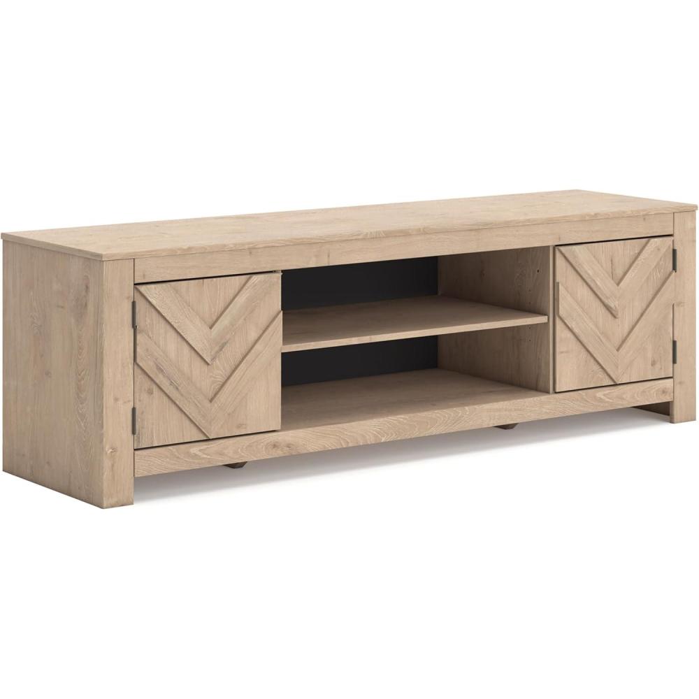 imageSignature Design by Ashley Cayboni Casual TV Stand for TVs up to 81quot with 2 Cabinets 2 Adjustable Shelves 7094quot W x 1957quot D x 2256quot H Light BrownLight Brown