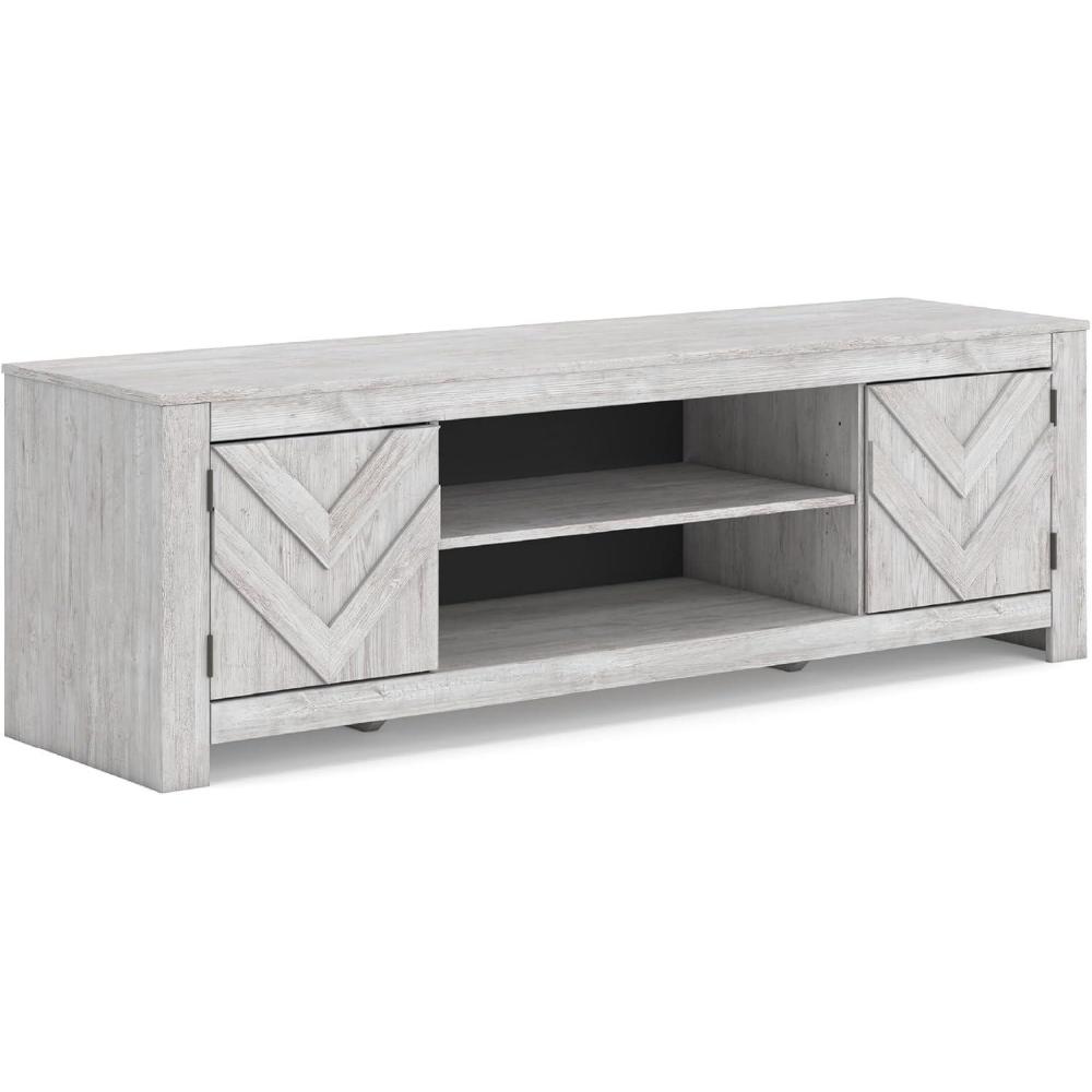 imageSignature Design by Ashley Cayboni Casual TV Stand for TVs up to 81quot with 2 Cabinets 2 Adjustable Shelves 7094quot W x 1957quot D x 2256quot H Light BrownWhitewash