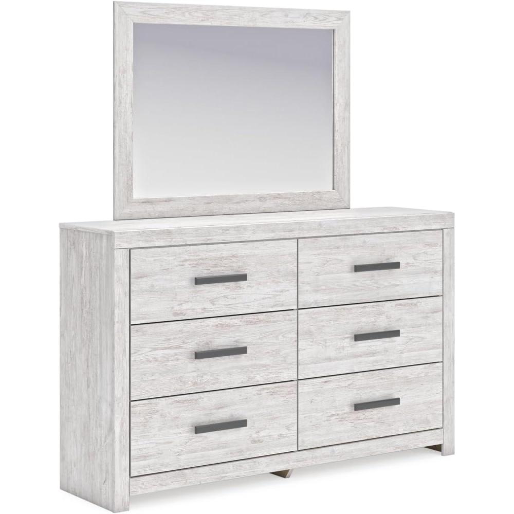 imageSignature Design by Ashley Cayboni Modern 6Drawer Dresser and Mirror with Safety Stop Whitewash
