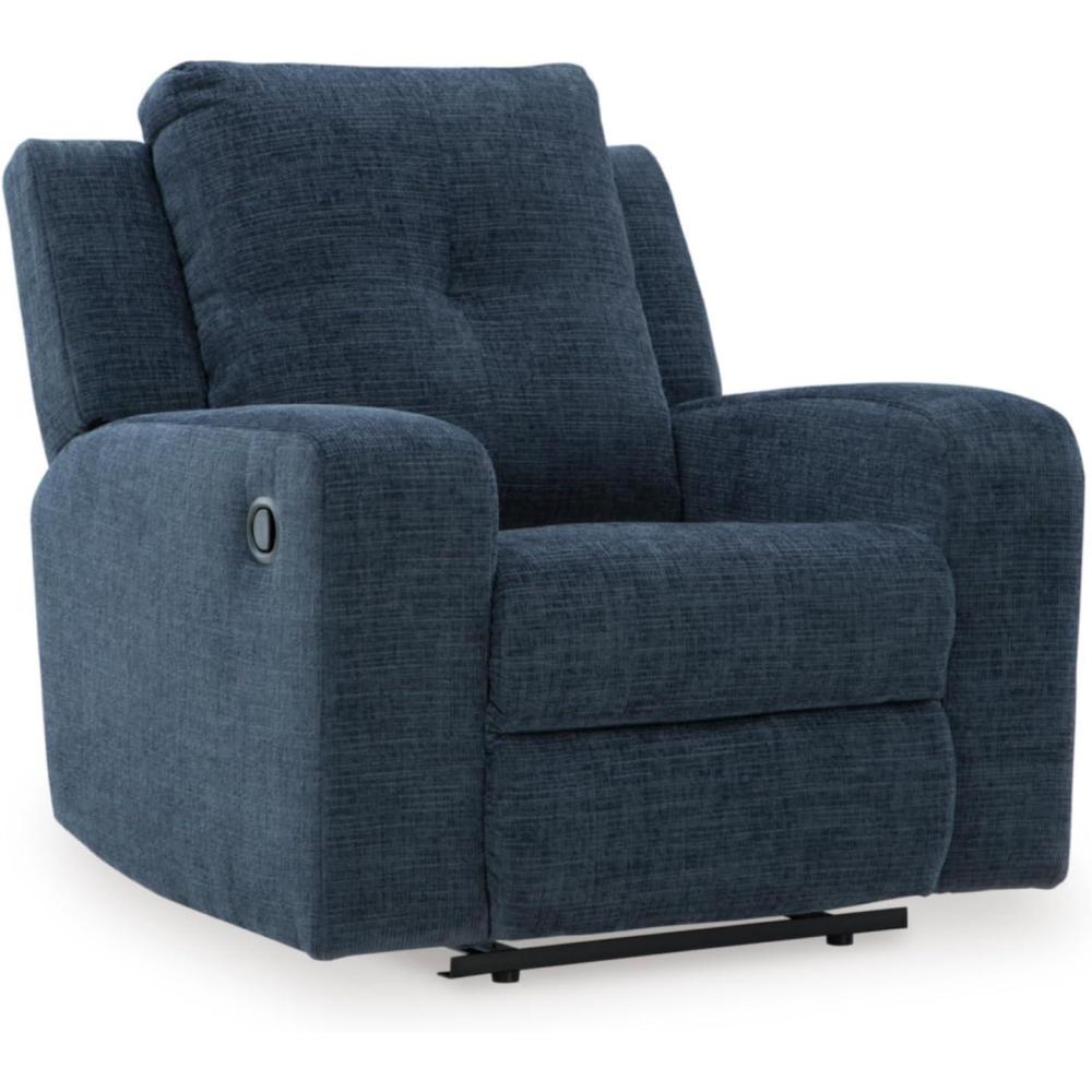 imageSignature Design by Ashley Danum Modern Tufted Manual Reclining Loveseat with 2 Accent Pillows BeigeBlue