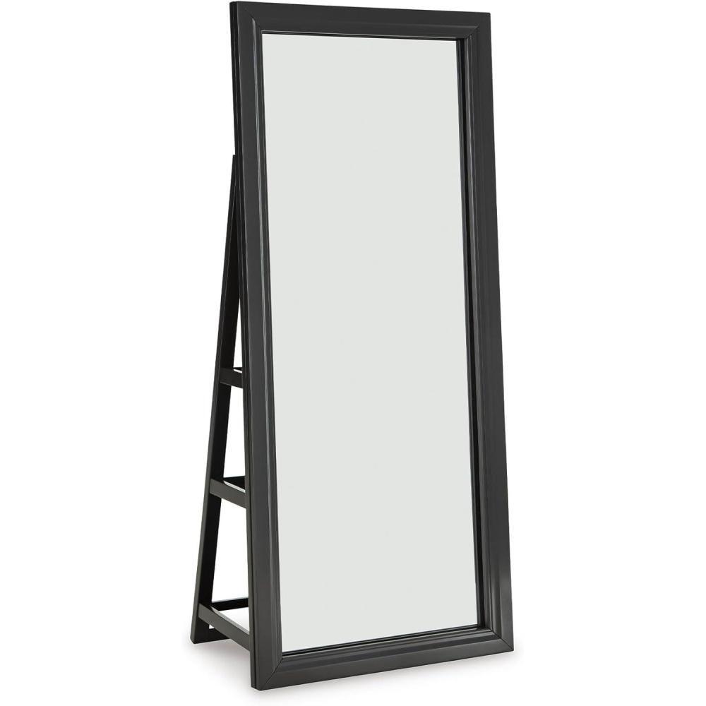 imageSignature Design by Ashley Evesen Modern Full Length Thick Framed Floor Standing Mirror with LED Lights and 3 Shelves Black