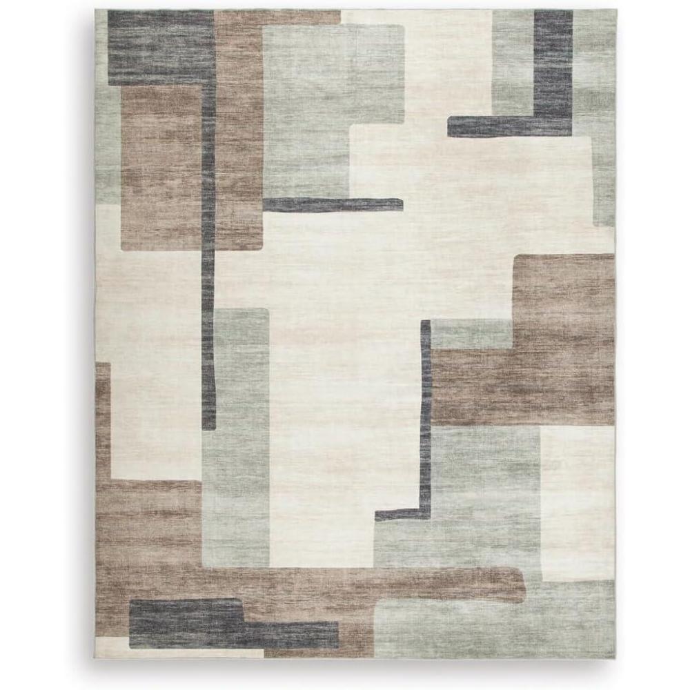 imageSignature Design by Ashley Farrendale MidCentury Modern Indoor Geometric Washable 8 x 10 Area Rug Blue ampamp RedCreamBrownGray