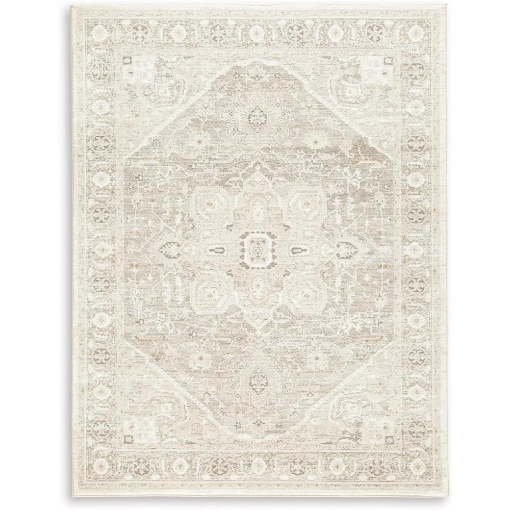 imageSignature Design by Ashley Gatwell Classic Indoor Medallion 8 x 10 Rug White ampamp Light Gray53 x 73 Rectangular