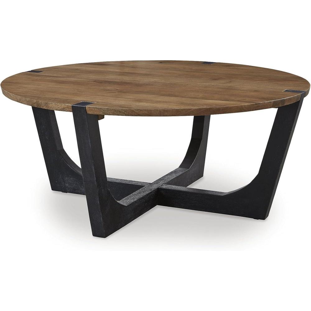 imageSignature Design by Ashley Hanneforth Farmhouse Coffee Table with Angled Solid Wood Legs Light Brown ampamp Black