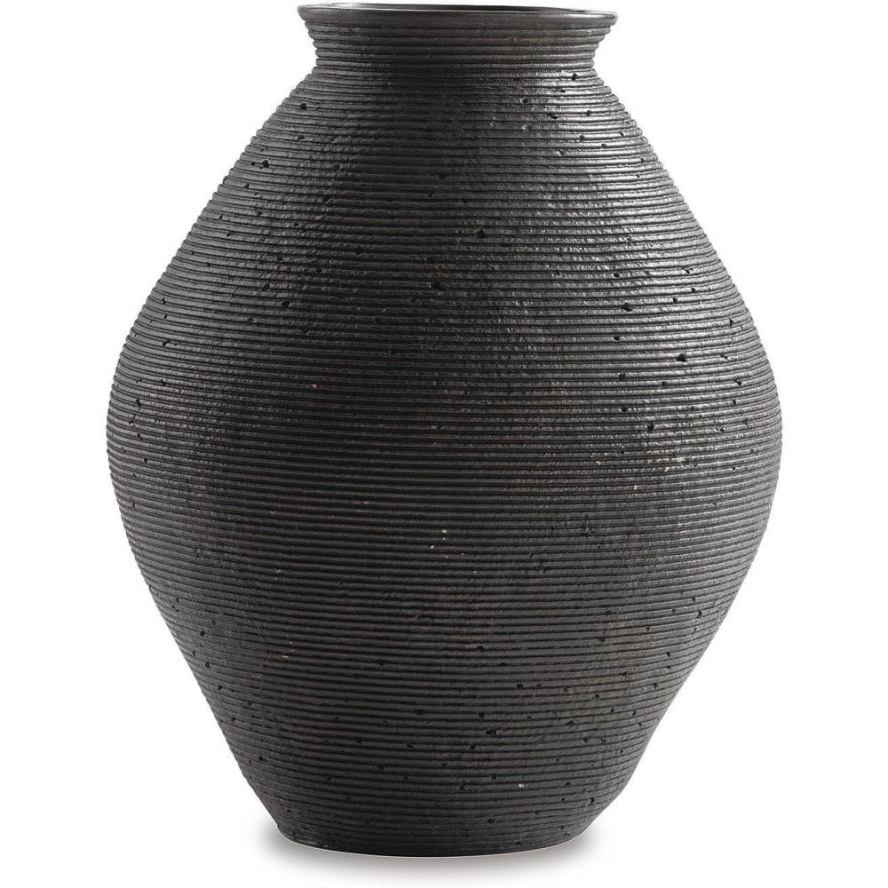 imageSignature Design by Ashley Hannela 12quot Modern Distressed Polyresin Vase Antique BrownDark Brown