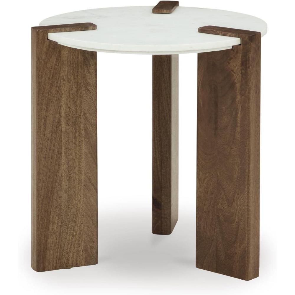imageSignature Design by Ashley Isanti Modern End Table with Marble Top White ampamp Light Brown