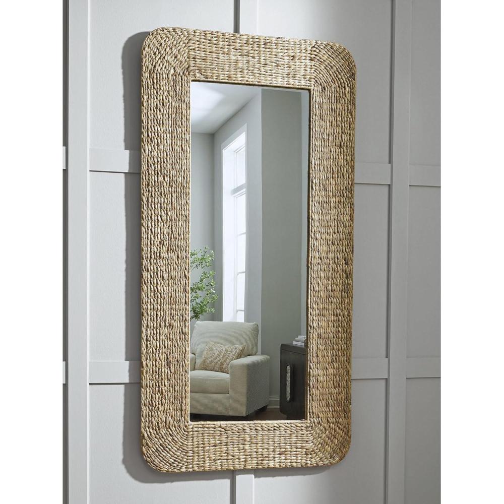 imageSignature Design by Ashley Norigan Casual Floor Mirror with Woven Sea Grass Frame Light Brown