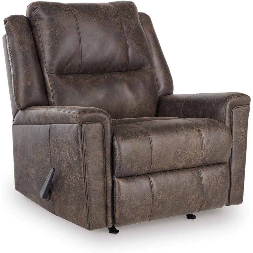 imageSignature Design by Ashley Rampant Casual Manual Rocker Recliner with PillowTop Arms GrayWalnut