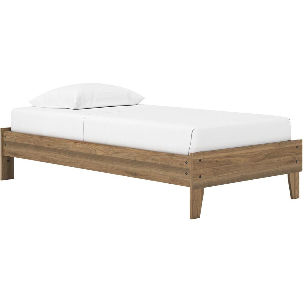 imageSignature Design by Ashley Socalle Casual Farmhouse Platform Bed Frame Twin Natural BeigeHoney Brown