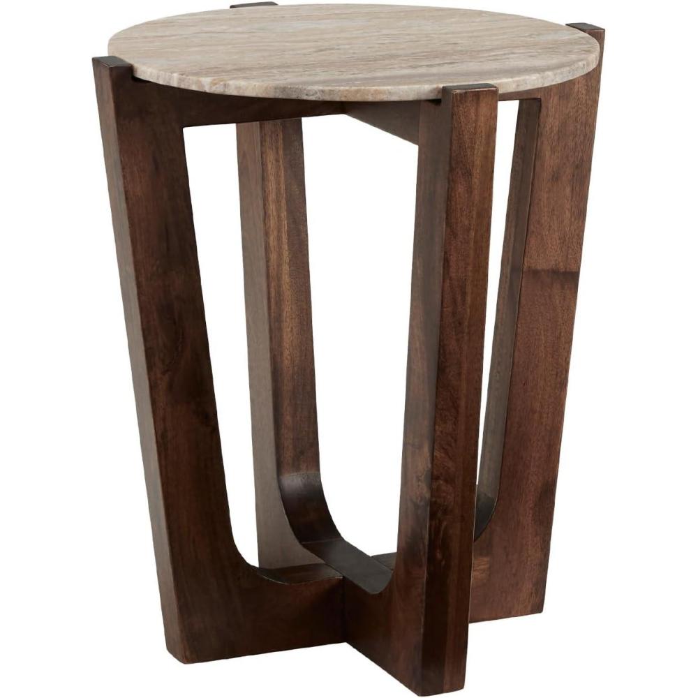 imageSignature Design by Ashley Tanidore Casual Marble Tabletop End Table with Cross Legs Light Brown ampamp Dark Brown
