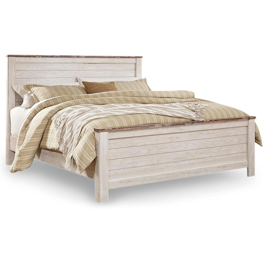 imageSignature Design by Ashley Willowton Casual California King Panel Bed with Metal Slats Foundation or Box Spring Needed WhitewashCalifornia King