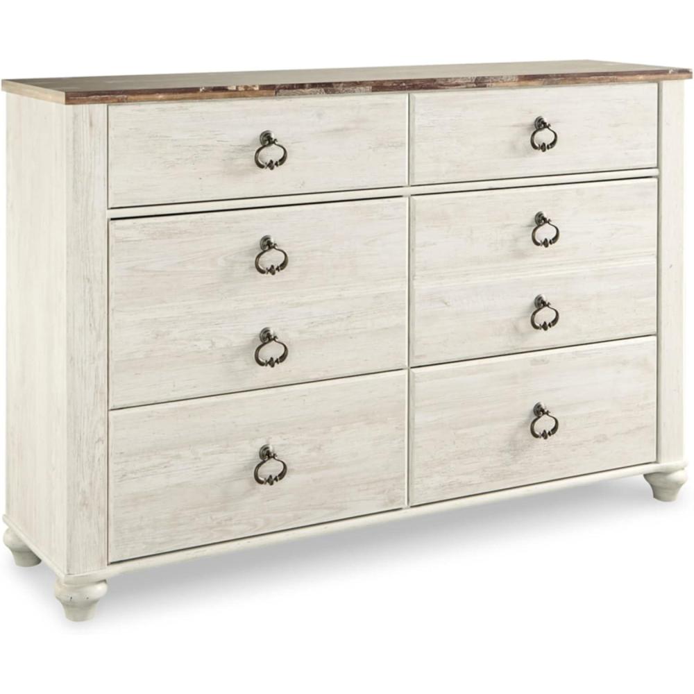 imageSignature Design by Ashley Willowton Coastal Cottage 6 Drawer Dresser with Faux Plank Top WhitewashWhitewash