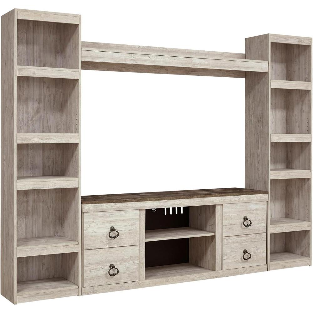 imageSignature Design by Ashley Willowton Farmhouse 4Piece Entertainment Center for TVs up to 69quot with Adjustable Shelves Whitewash