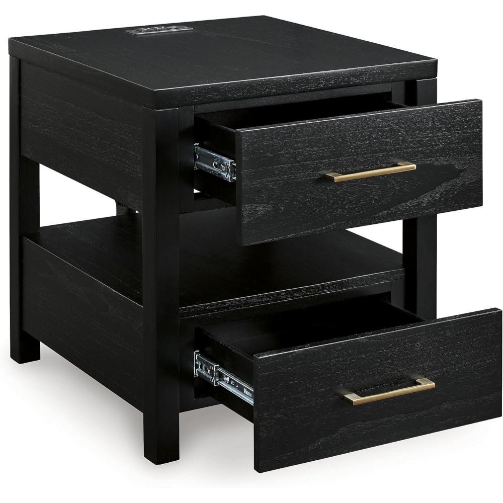 imageSignature Design by Ashley Winbardi Industrial 2Drawer End Table with Open Cubby USB Ports Black