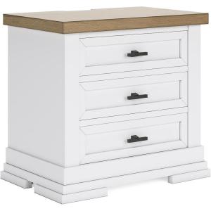 Signature Design by Ashley Ashbryn Three Drawer Farmhouse Style Nightstand – White & Natural Brown, USB Charging, Spacious Storage, Dovetail Drawers
