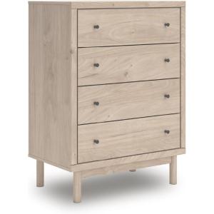 Signature Design by Ashley Birkmore Mid-Century Modern 4-Drawer Chest with Easy Glide and Safety Stop for Bedroom, Light Brown
