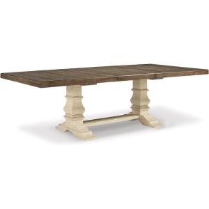 Signature Design by Ashley Bolanburg Farmhouse Extension Dining Table with Removable Center Leaf and Trestle Base, Dark Brown & White(Antique White)