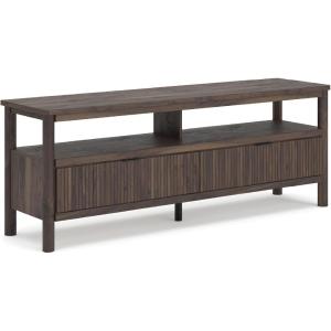 Signature Design by Ashley Cadmori Casual 72″ TV Stand for TVs up to 82″ with Ambient Lighting, 2 Drawer and a Shelf, Dark Brown