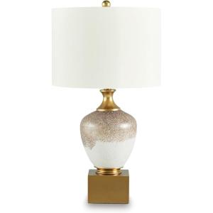 Signature Design by Ashley Carlenbury Retro Metal Table Lamp with 3-Way Switch, Dark Brown(Brown/White/Gold)