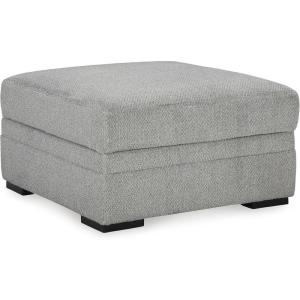 Signature Design by Ashley Casselbury Contemporary Square Upholstered Storage Ottoman with Removable Top and 4 Cup Holders, Light Gray